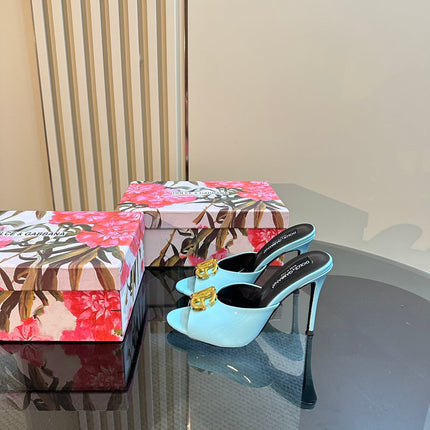 DG FOOTWEAR – LIGHT 100MM IN BLUE PATENT CALFSKIN MULES