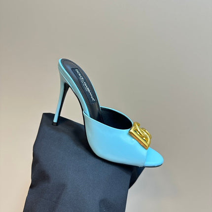 DG FOOTWEAR – LIGHT 100MM IN BLUE PATENT CALFSKIN MULES