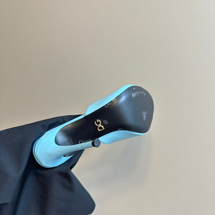 DG FOOTWEAR – LIGHT 100MM IN BLUE PATENT CALFSKIN MULES