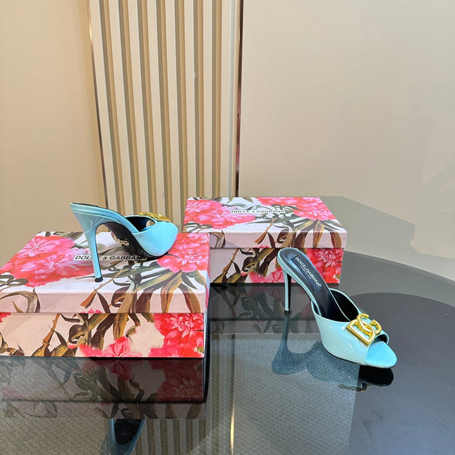 DG FOOTWEAR – LIGHT 100MM IN BLUE PATENT CALFSKIN MULES