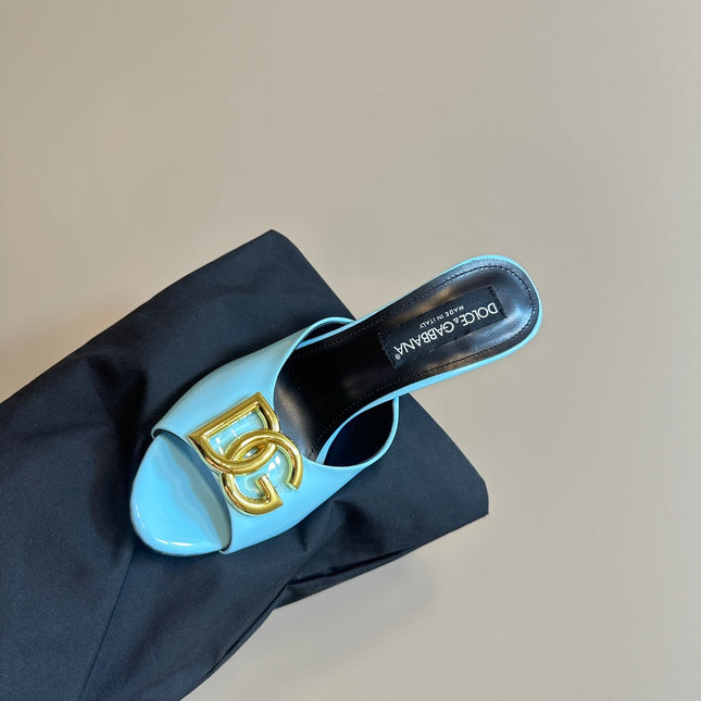 DG FOOTWEAR – LIGHT 100MM IN BLUE PATENT CALFSKIN MULES