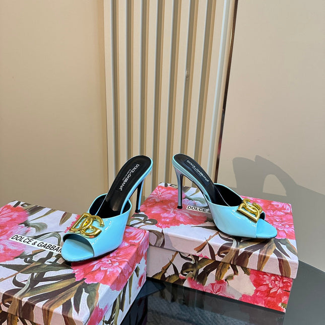 DG FOOTWEAR – LIGHT 100MM IN BLUE PATENT CALFSKIN MULES