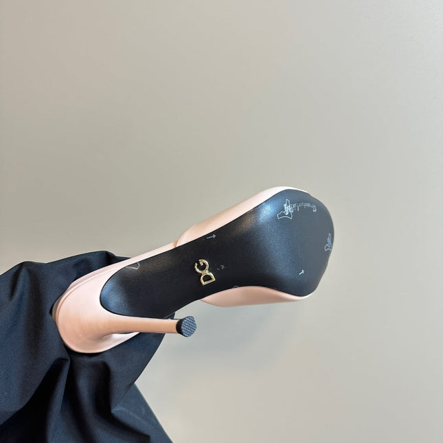 DG FOOTWEAR – LIGHT 100MM IN BEIGE PATENT CALFSKIN MULES