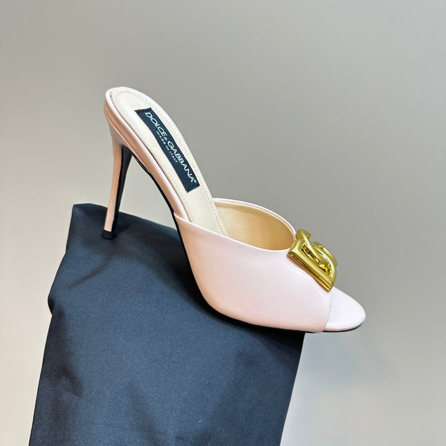 DG FOOTWEAR – LIGHT 100MM IN BEIGE PATENT CALFSKIN MULES