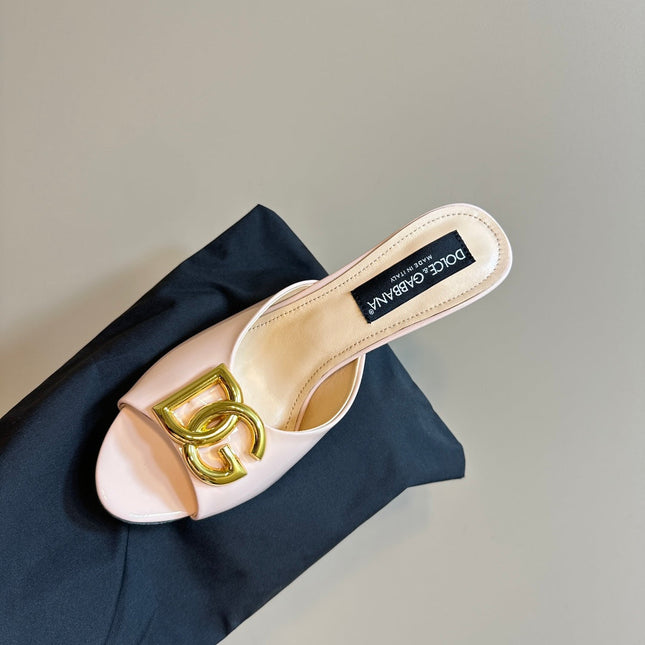 DG FOOTWEAR – LIGHT 100MM IN BEIGE PATENT CALFSKIN MULES