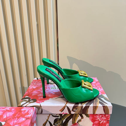 DG FOOTWEAR – LIGHT 100MM IN GREEN PATENT CALFSKIN MULES