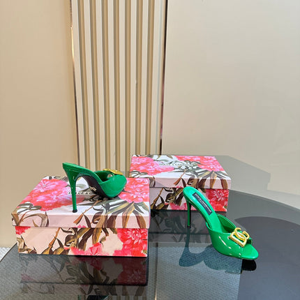 DG FOOTWEAR – LIGHT 100MM IN GREEN PATENT CALFSKIN MULES