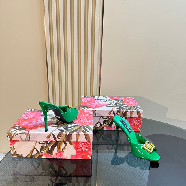 DG FOOTWEAR – LIGHT 100MM IN GREEN PATENT CALFSKIN MULES