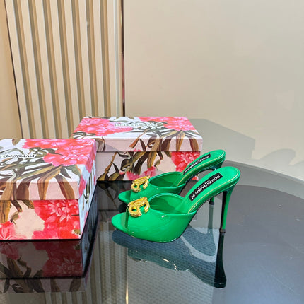 DG FOOTWEAR – LIGHT 100MM IN GREEN PATENT CALFSKIN MULES