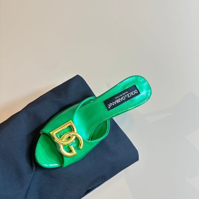DG FOOTWEAR – LIGHT 100MM IN GREEN PATENT CALFSKIN MULES