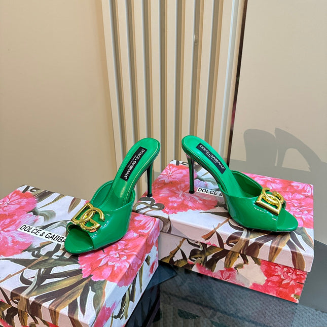 DG FOOTWEAR – LIGHT 100MM IN GREEN PATENT CALFSKIN MULES