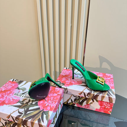 DG FOOTWEAR – LIGHT 100MM IN GREEN PATENT CALFSKIN MULES