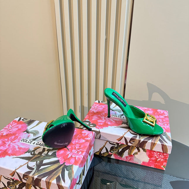 DG FOOTWEAR – LIGHT 100MM IN GREEN PATENT CALFSKIN MULES