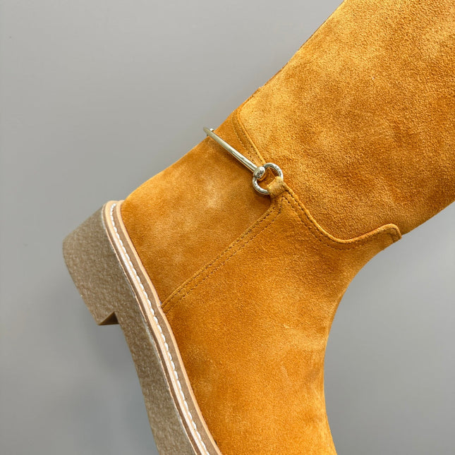 SLIM HORSEBIT KNEE BOOTS WITH WEB IN HONEY ORANGE SUEDE