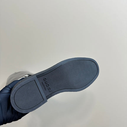 SLIM HORSEBIT KNEE BOOTS WITH WEB IN BLACK GLOSSY CALFSKIN