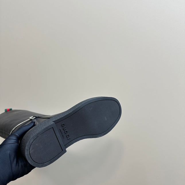 SLIM HORSEBIT KNEE BOOTS WITH WEB IN BLACK CALFSKIN