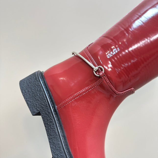 SLIM HORSEBIT KNEE BOOTS WITH WEB IN RED GLOSSY CALFSKIN