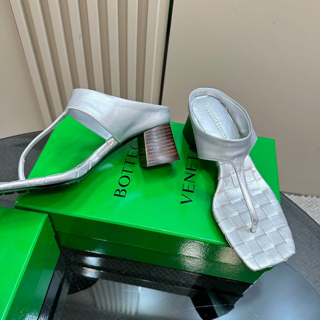 MARELLA THONG IN SILVER LEATHER WITH SIGNATURE INTRECCIATO INSOLE 55 MM