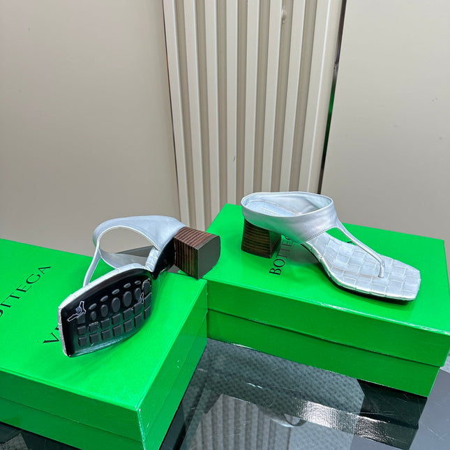 MARELLA THONG IN SILVER LEATHER WITH SIGNATURE INTRECCIATO INSOLE 55 MM