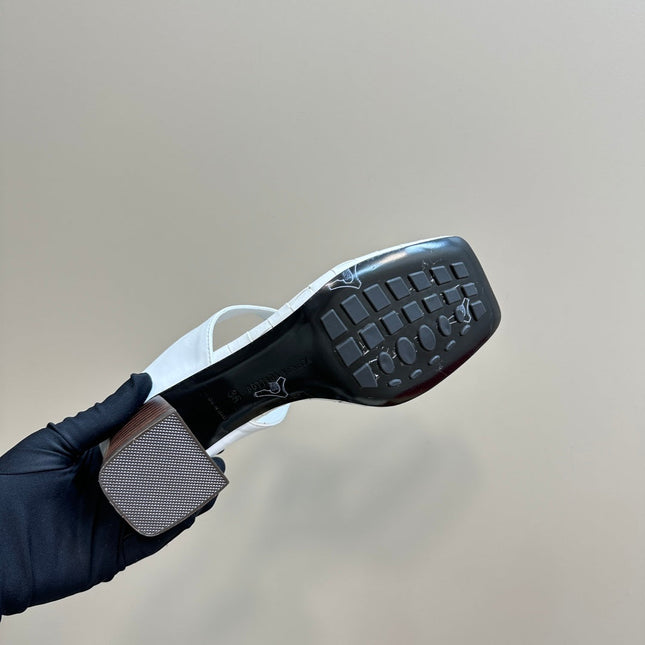 MARELLA THONG IN WHITE LEATHER WITH SIGNATURE INTRECCIATO INSOLE 55 MM