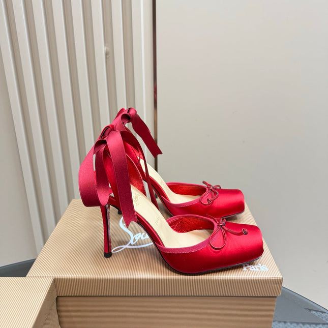 CASSIA LACE UP 100MM IN RED SATIN