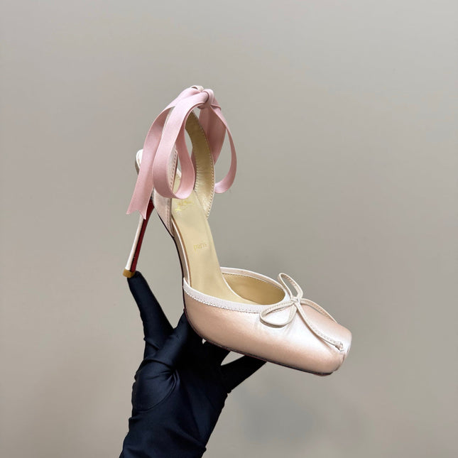 CASSIA LACE UP 100MM IN LIGHT PINK SATIN