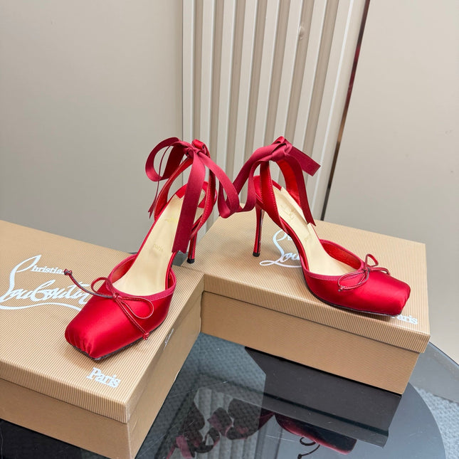 CASSIA LACE UP 100MM IN RED SATIN