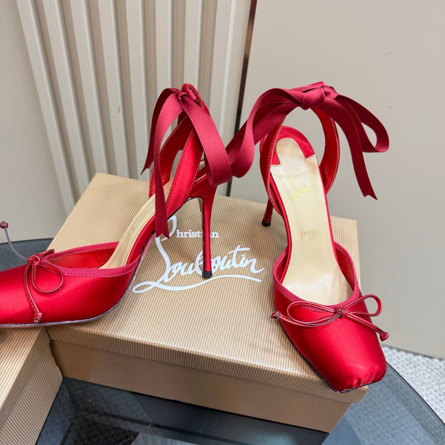 CASSIA LACE UP 100MM IN RED SATIN