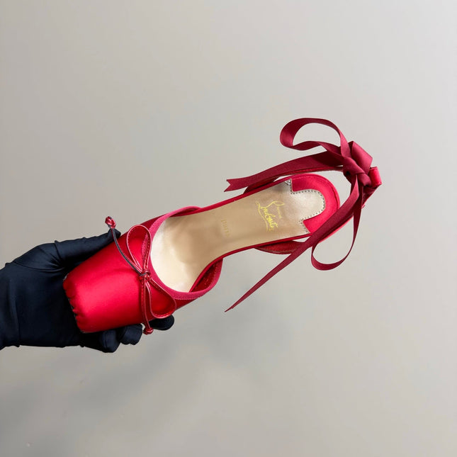 CASSIA LACE UP 100MM IN RED SATIN