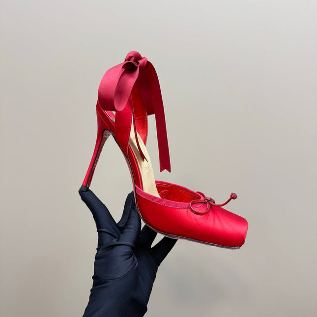 CASSIA LACE UP 100MM IN RED SATIN