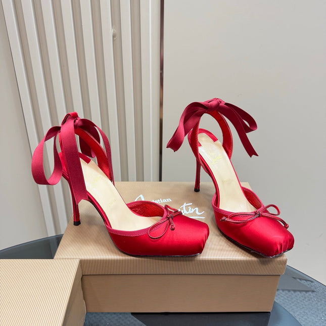 CASSIA LACE UP 100MM IN RED SATIN