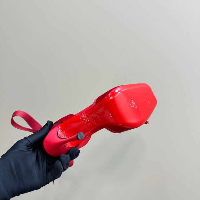 CASSIA LACE UP 100MM IN RED SATIN