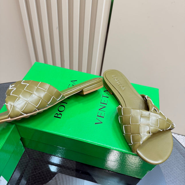 BLINK FLAT MULE IN OLIVE GREEN INTRECCIATO LEATHER