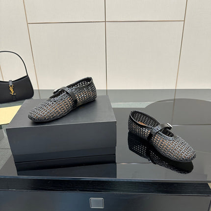 ALAIA MARY JANE FLAT 25S IN BLACK WOVEN MESH