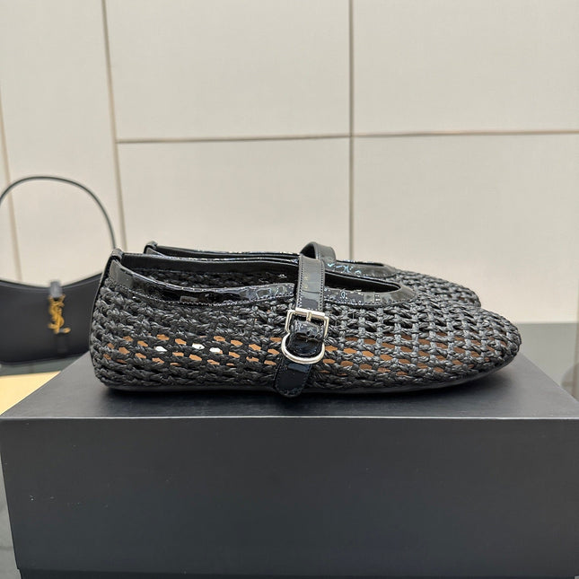 ALAIA MARY JANE FLAT 25S IN BLACK WOVEN MESH