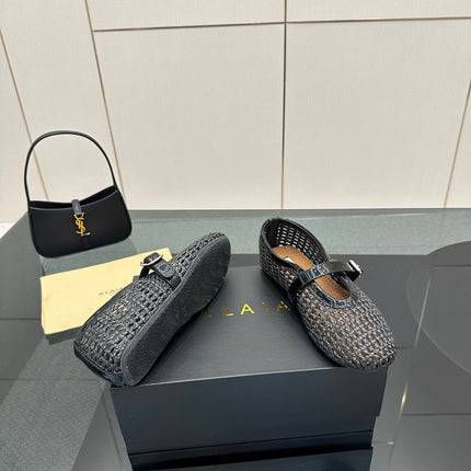 ALAIA MARY JANE FLAT 25S IN BLACK WOVEN MESH