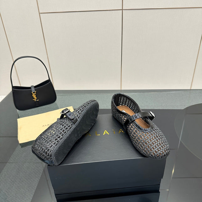ALAIA MARY JANE FLAT 25S IN BLACK WOVEN MESH