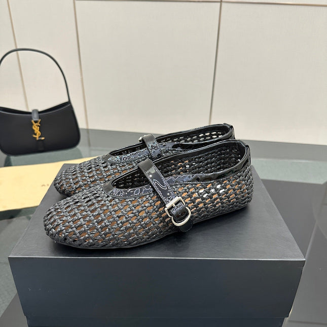 ALAIA MARY JANE FLAT 25S IN BLACK WOVEN MESH