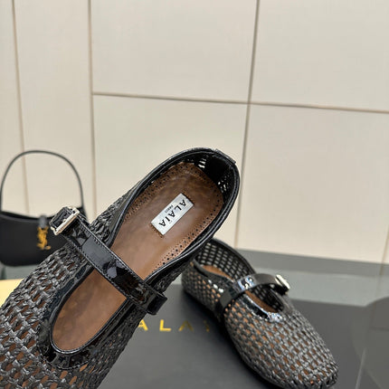 ALAIA MARY JANE FLAT 25S IN BLACK WOVEN MESH