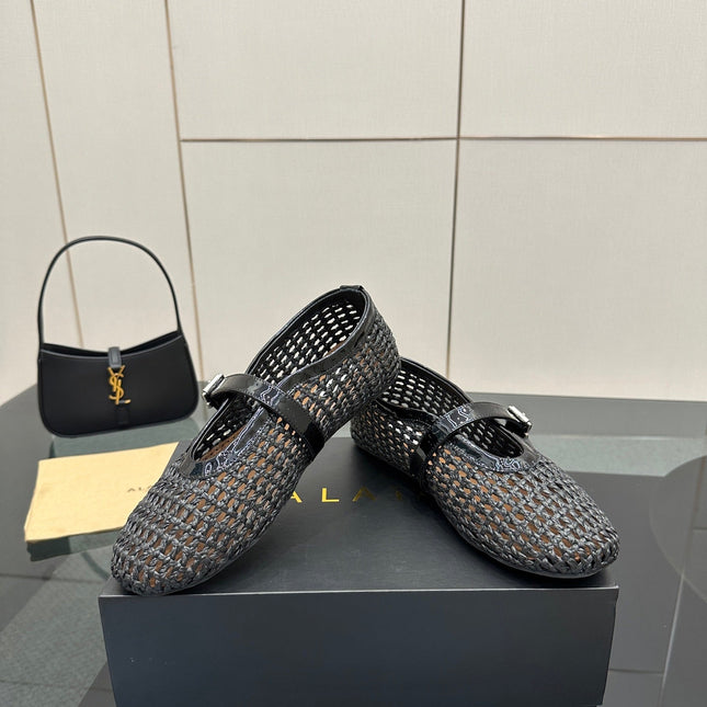 ALAIA MARY JANE FLAT 25S IN BLACK WOVEN MESH