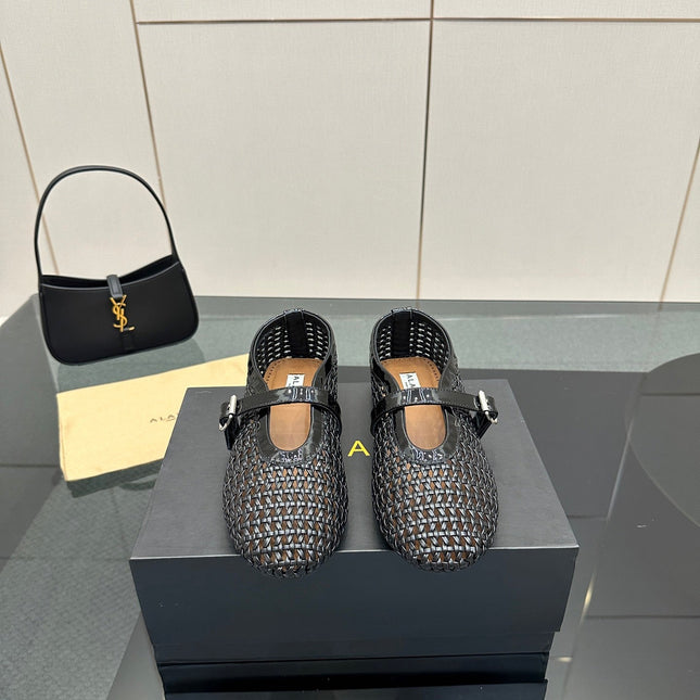 ALAIA MARY JANE FLAT 25S IN BLACK WOVEN MESH