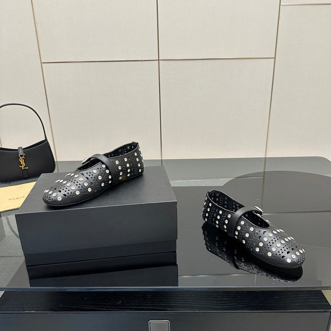 ALAIA BALLET SHOES 25S IN BLACK LAMBSKIN WITH CRYSTAL DETAILING