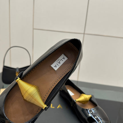 ALAIA BALLET SHOES 25S IN BLACK PATENT LEATHER WITH GOLD HARDWARE