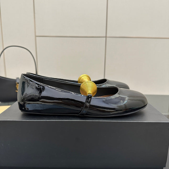 ALAIA BALLET SHOES 25S IN BLACK PATENT LEATHER WITH GOLD HARDWARE