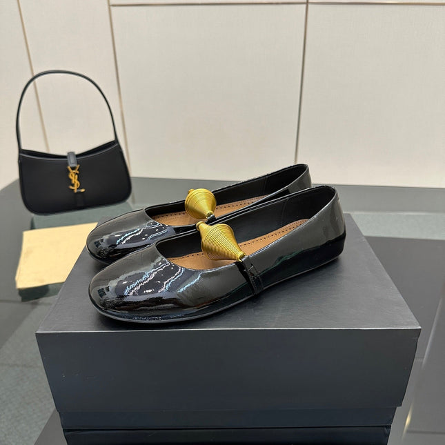 ALAIA BALLET SHOES 25S IN BLACK PATENT LEATHER WITH GOLD HARDWARE