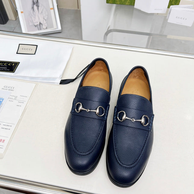 LOAFERS WITH SILVER HARDWARE IN NAVY BLUE GRAINED CALFSKIN