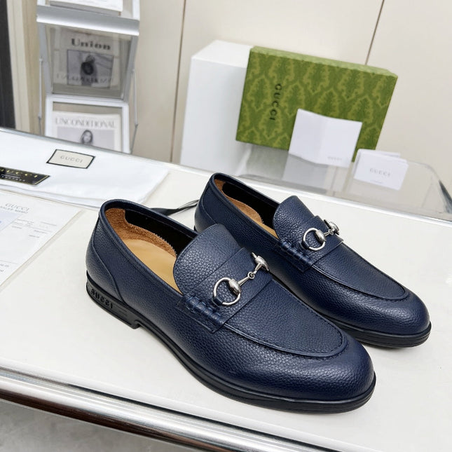 LOAFERS WITH SILVER HARDWARE IN NAVY BLUE GRAINED CALFSKIN