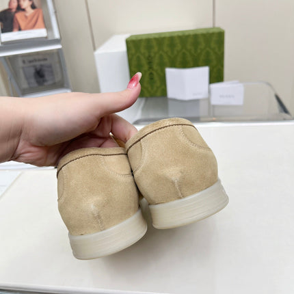 LOAFERS WITH SILVER HARDWARE IN BEIGE SUEDE