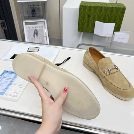 LOAFERS WITH SILVER HARDWARE IN BEIGE SUEDE