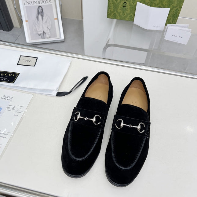 LOAFERS WITH SILVER HARDWARE IN BLACK SUEDE